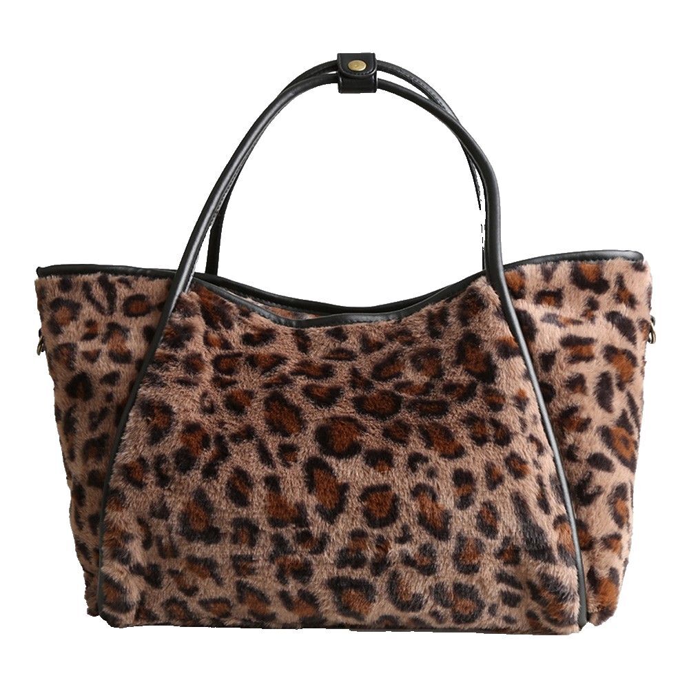 Leopard Print Faux Fur Tote Bag Shoulder Purse for Women Chic Animal Print Bags